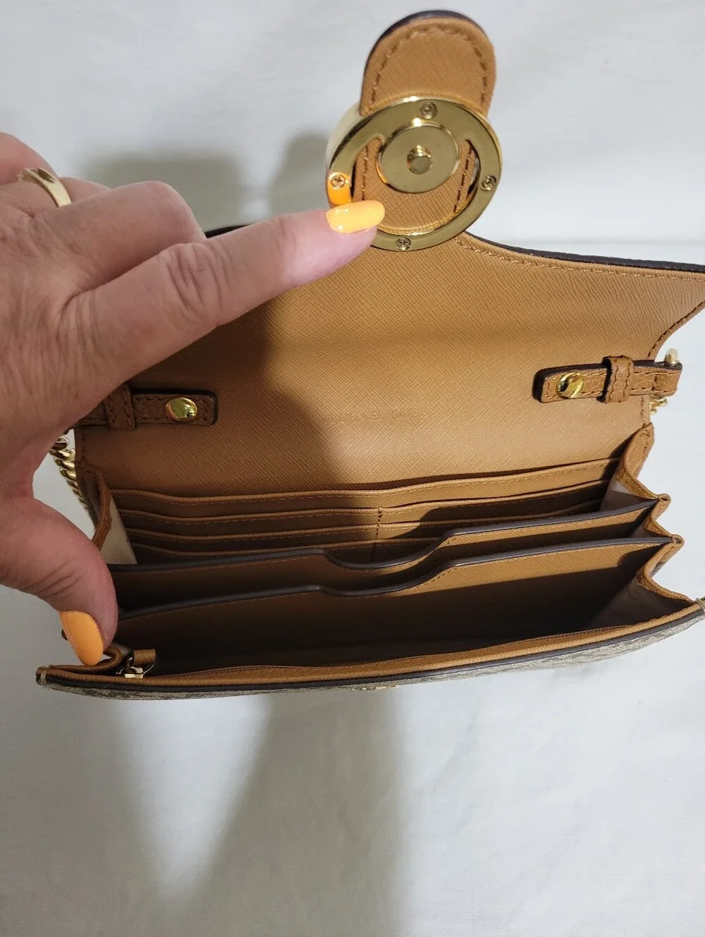 Michael Kors Tan and Beige Signature MK Crossbody Bag